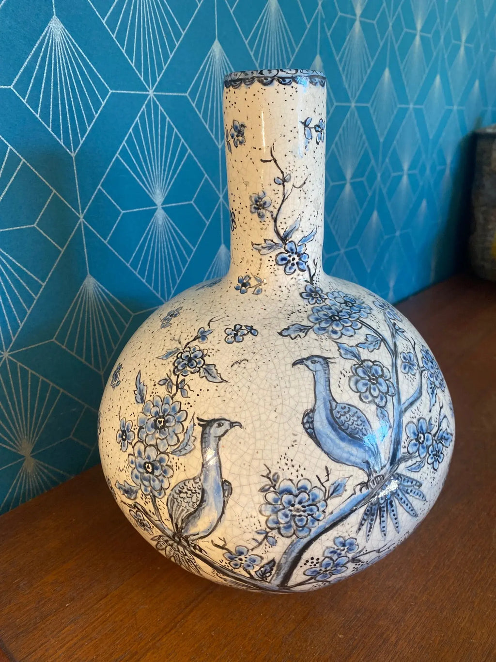 Ancienne terre cuite émaillée, école Italienne Romacréa, 1950 pour ce vase boule transformé en pied de lampe. Antiquités de France