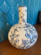 Ancienne terre cuite émaillée, école Italienne Romacréa, 1950 pour ce vase boule transformé en pied de lampe. Antiquités de France