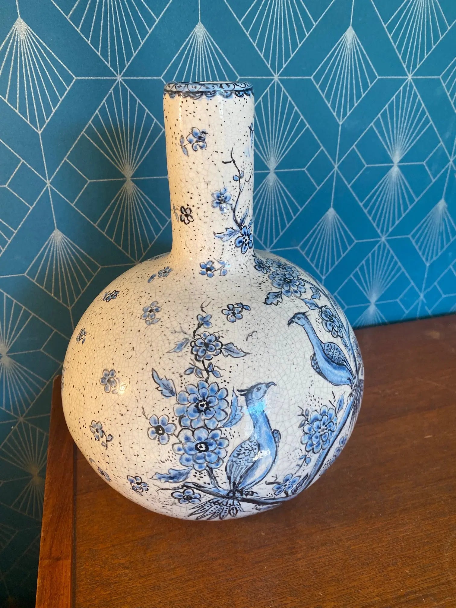 Ancienne terre cuite émaillée, école Italienne Romacréa, 1950 pour ce vase boule transformé en pied de lampe. Antiquités de France