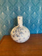 Ancienne terre cuite émaillée, école Italienne Romacréa, 1950 pour ce vase boule transformé en pied de lampe. Antiquités de France