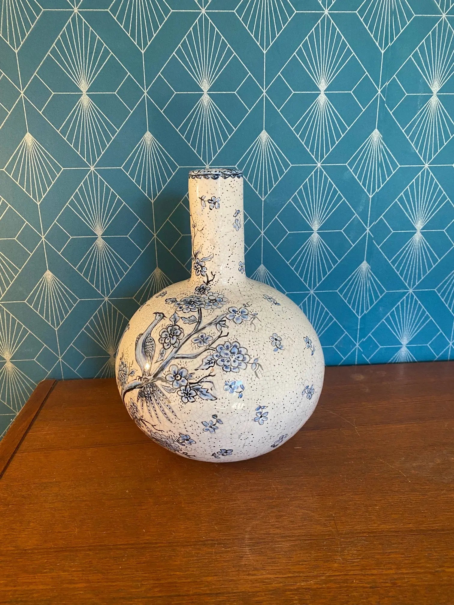 Ancienne terre cuite émaillée, école Italienne Romacréa, 1950 pour ce vase boule transformé en pied de lampe. Antiquités de France