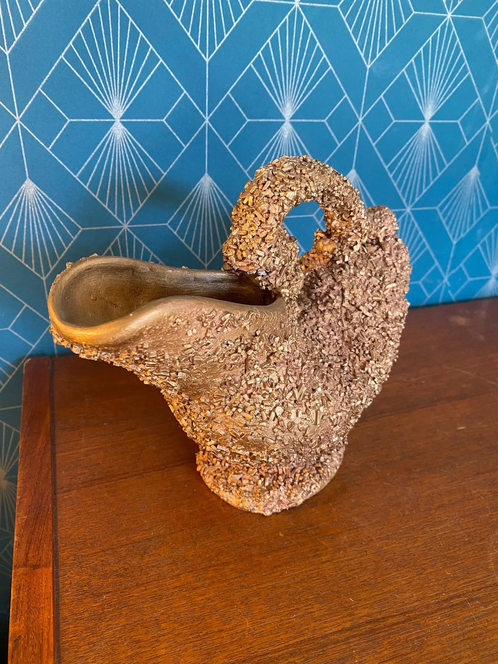 Verseuse ancienne, Céramique vintage, école Italienne Romacréa, des années 60 en grain doré. Antiquités de France