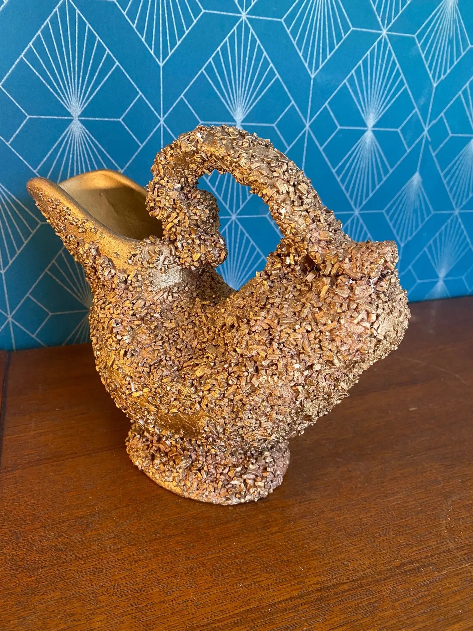 Verseuse ancienne, Céramique vintage, école Italienne Romacréa, des années 60 en grain doré. Antiquités de France