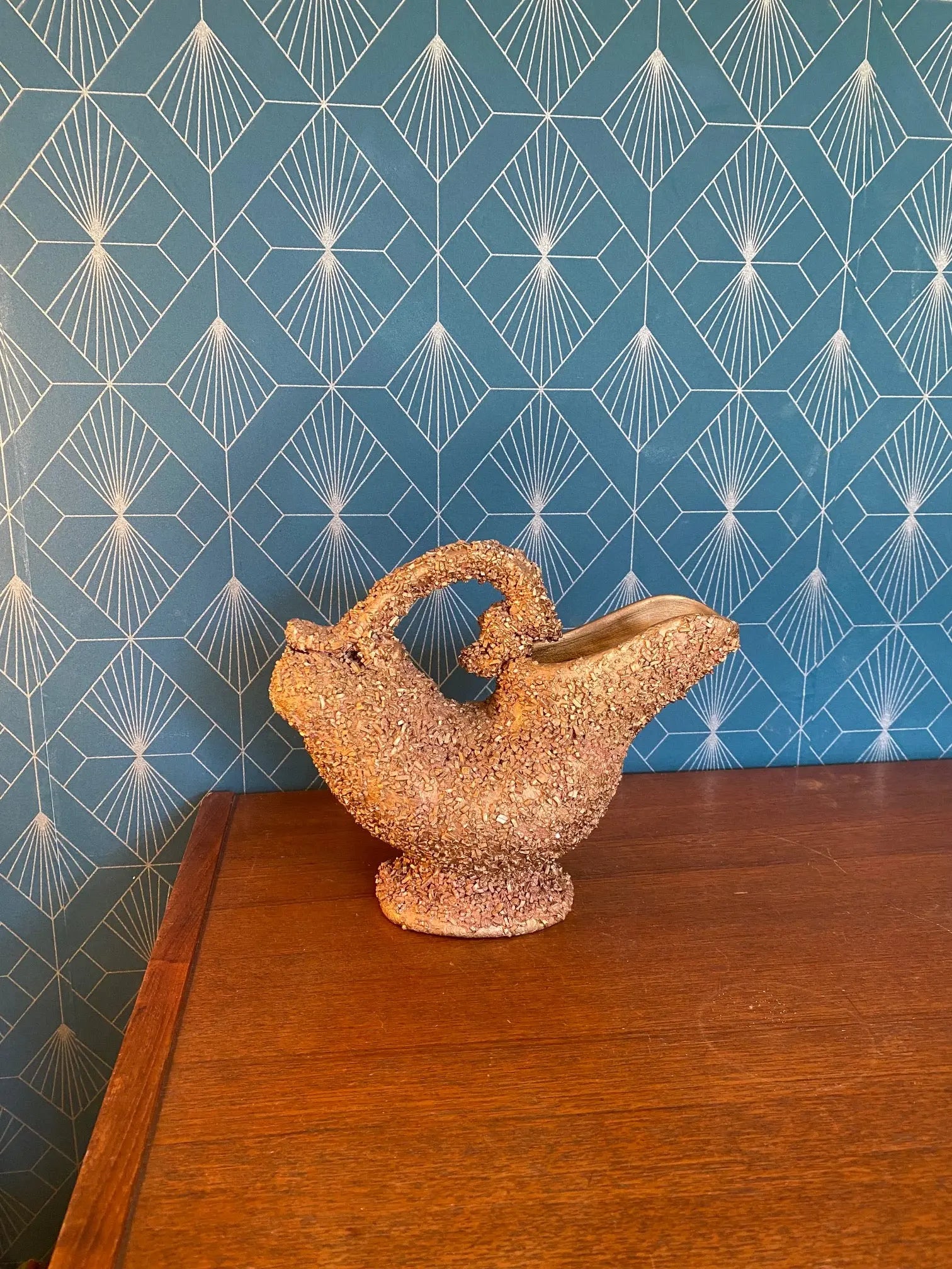 Verseuse ancienne, Céramique vintage, école Italienne Romacréa, des années 60 en grain doré. Antiquités de France