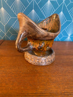 Bougeoir à main ancien, terre cuite, école Italienne Romacréa, des années 60. Antiquités de France