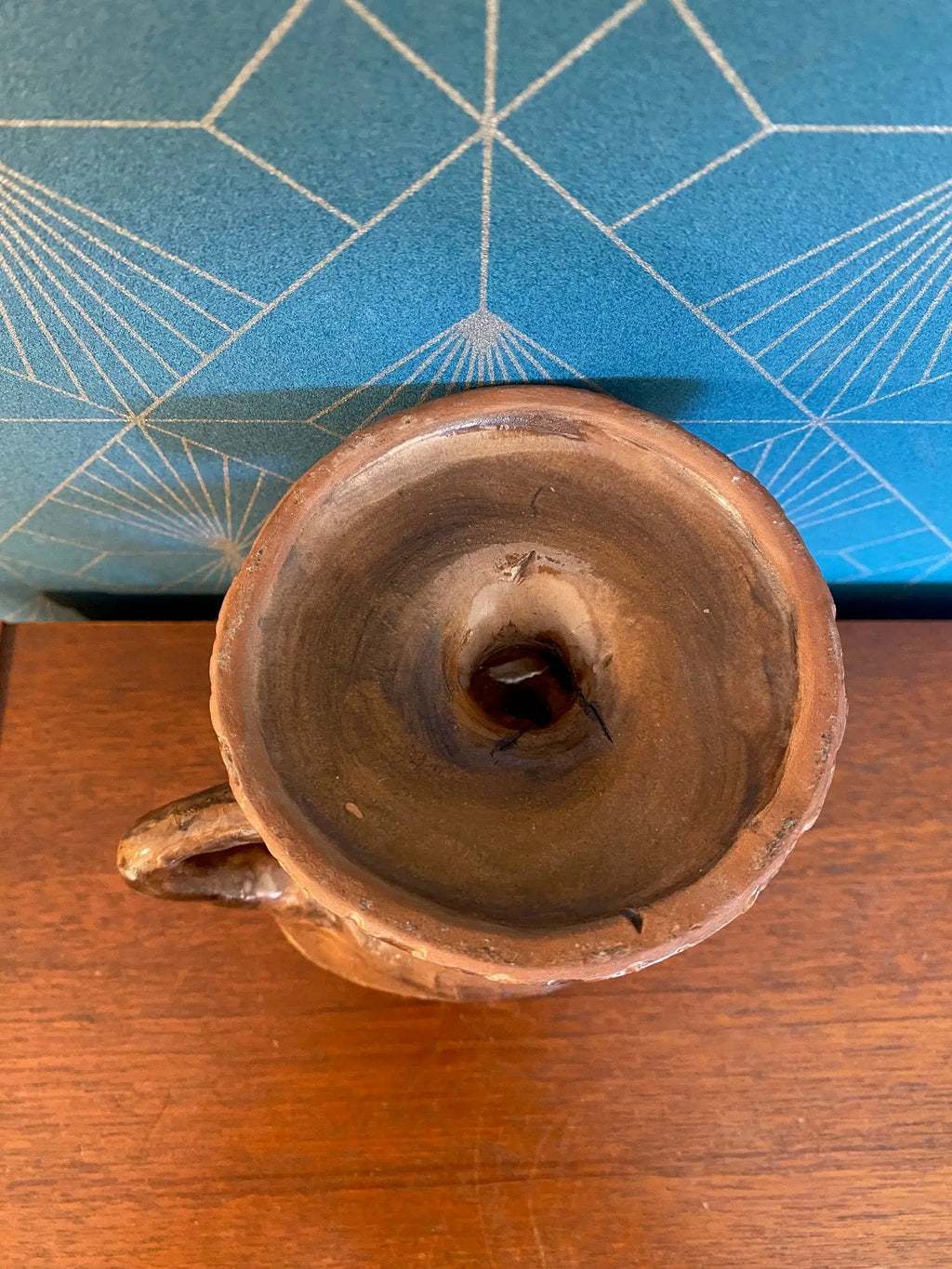 Bougeoir à main ancien, terre cuite, école Italienne Romacréa, des années 60. Antiquités de France