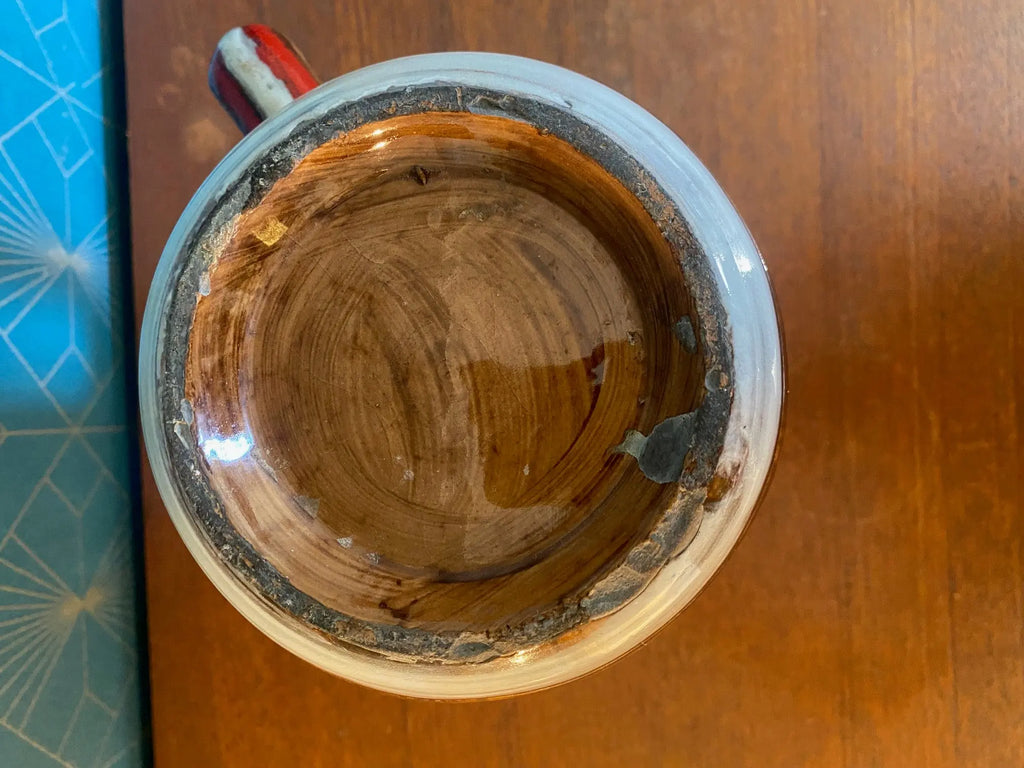 Ancien pichet en Céramique émaillée, à section carré et décors Zoomorphe, école Italienne Romacréa, des années 60. Antiquités de France