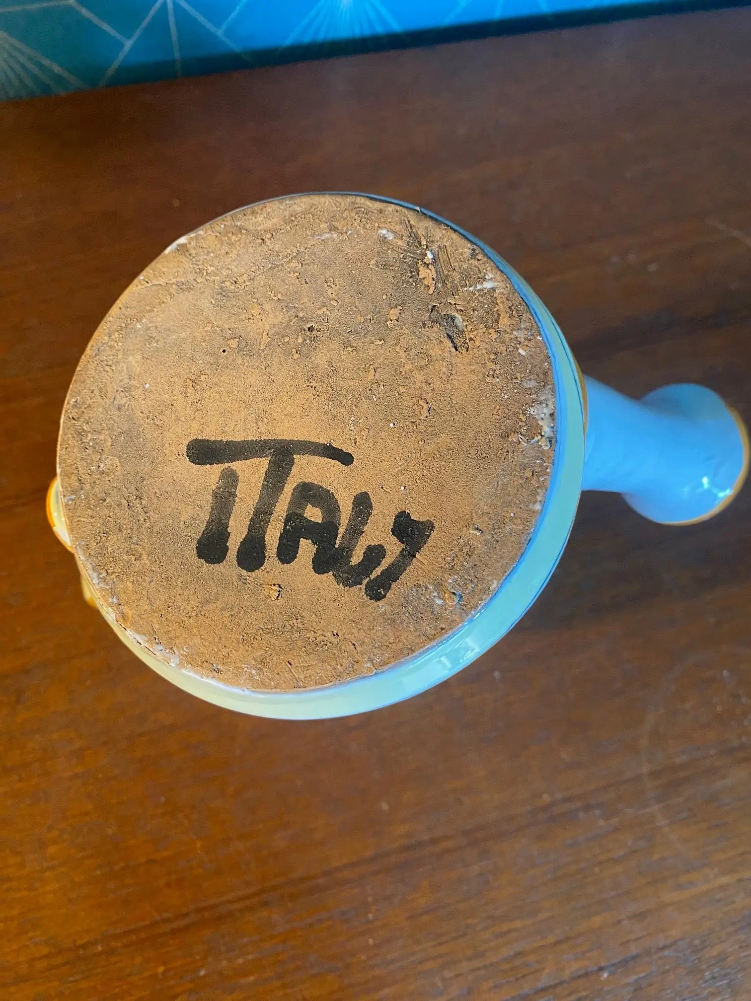 Petite verseuse ancienne, en terre cuite émaillée, école Italienne Romacréa. Frome arrosoir. Antiquités de France