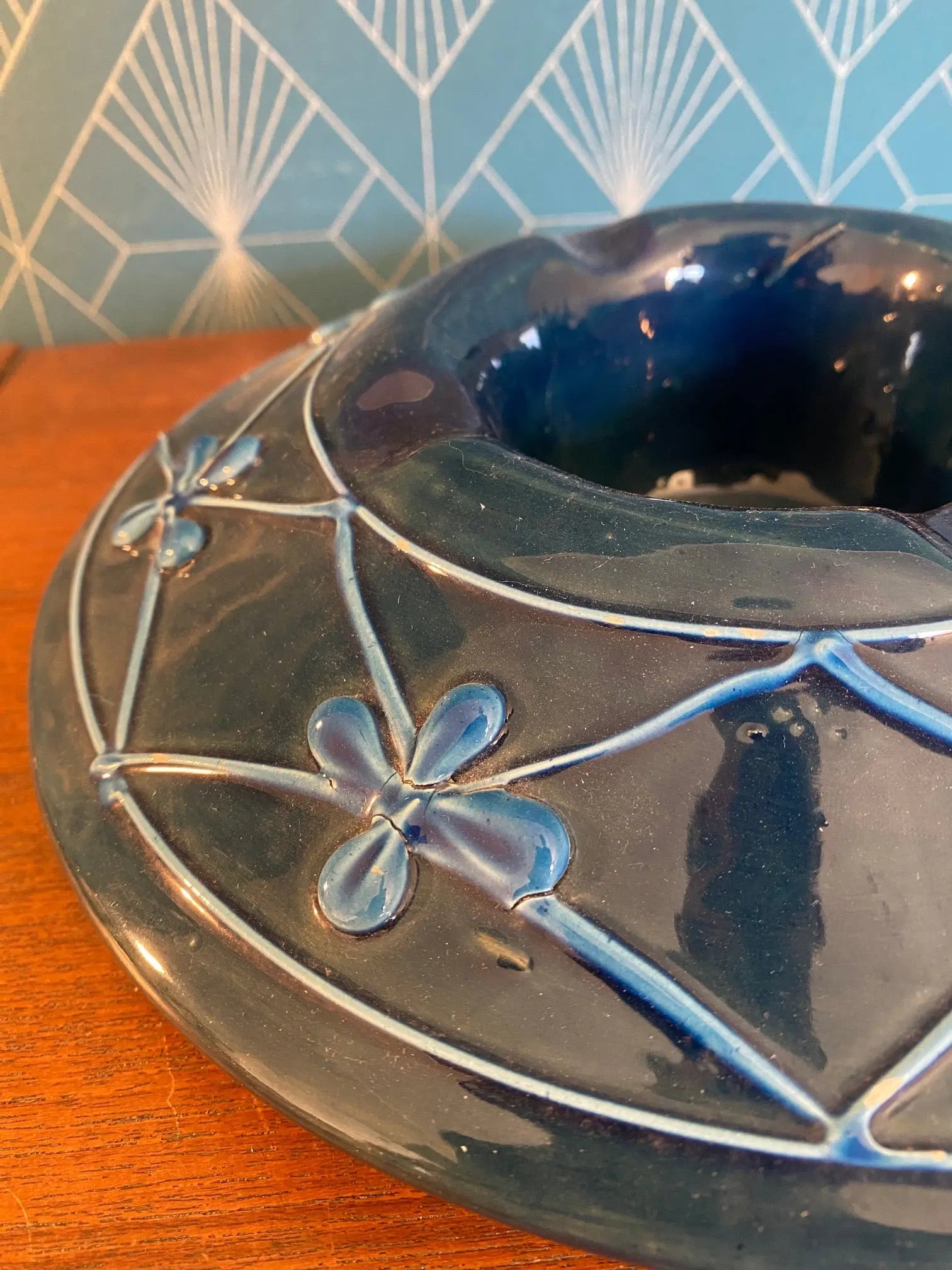 Ancien cendrier en terre cuite émaillée, école Italienne Romacréa, de 1950.-{{shop name}}