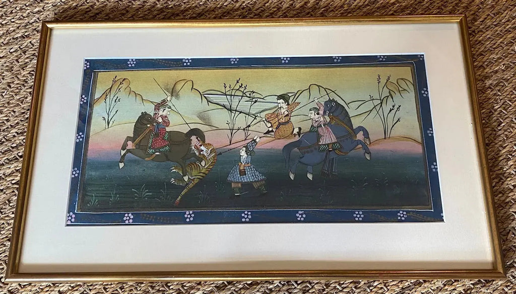 Deux gouaches persanes début XXème "Chasse au tigre" – encadrées-{{shop name}}