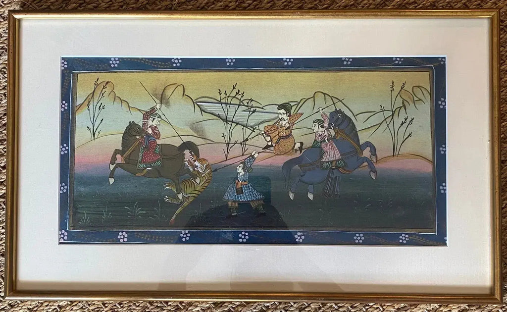 Deux gouaches persanes début XXème "Chasse au tigre" – encadrées-{{shop name}}