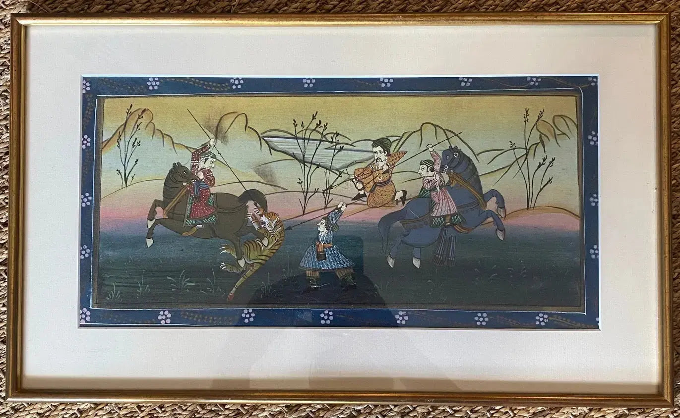 Deux gouaches persanes début XXème "Chasse au tigre" – encadrées-{{shop name}}