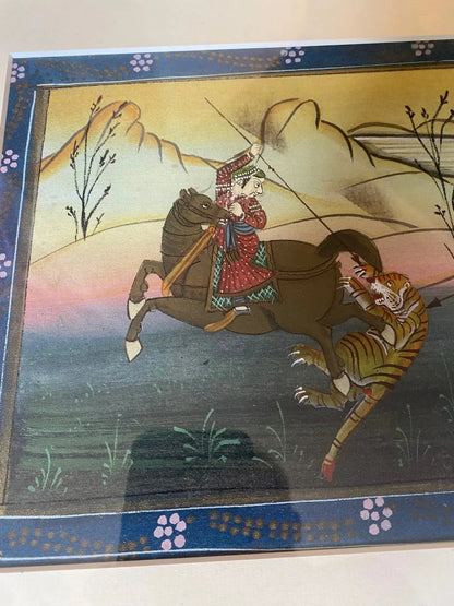 Deux gouaches persanes début XXème "Chasse au tigre" – encadrées-{{shop name}}