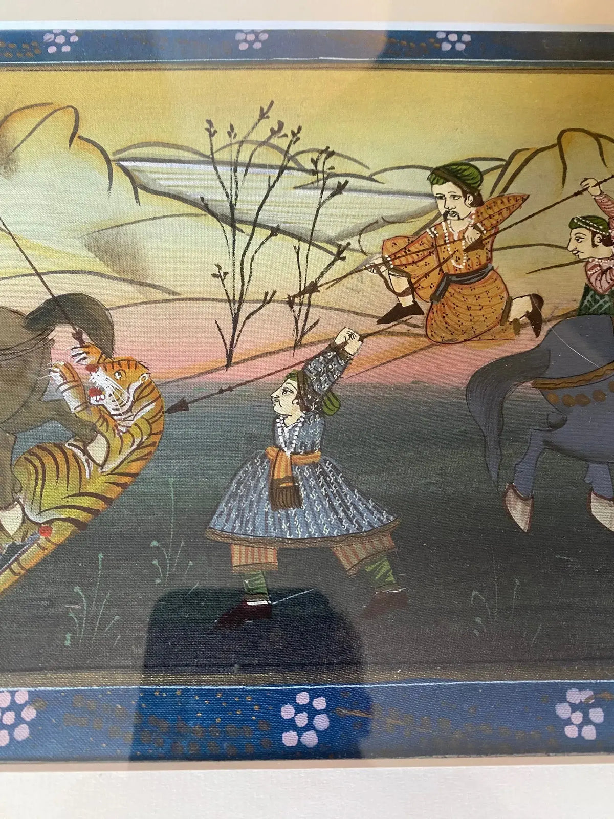Deux gouaches persanes début XXème "Chasse au tigre" – encadrées-{{shop name}}