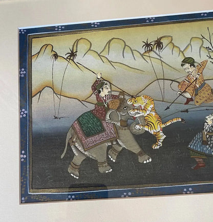 Deux gouaches persanes début XXème "Chasse au tigre" – encadrées-{{shop name}}