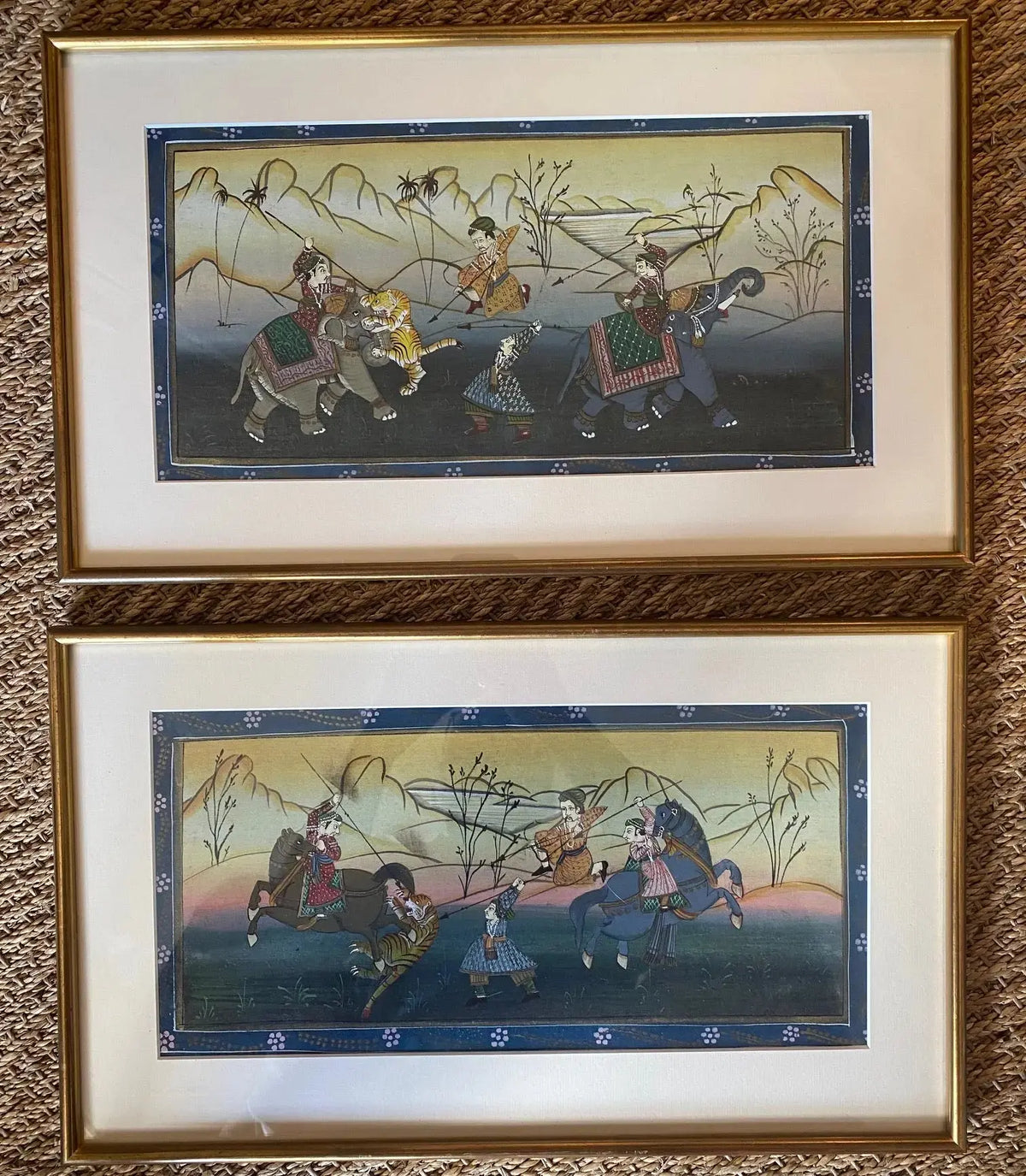 Deux gouaches persanes début XXème "Chasse au tigre" – encadrées-{{shop name}}