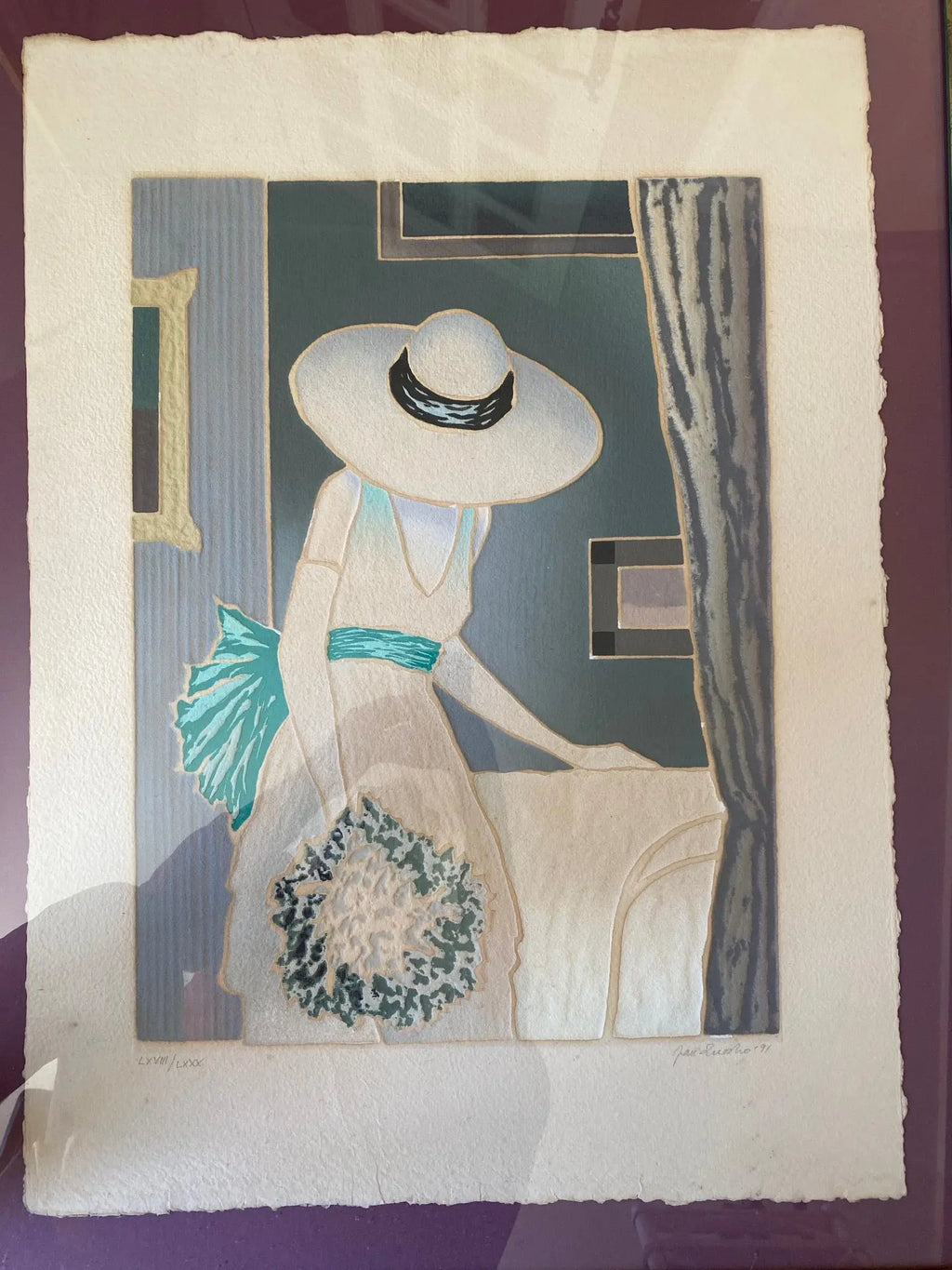 Lithographie ancienne signée, Jan Znosko, numérotée et encadrée sous verre. Antiquités de France