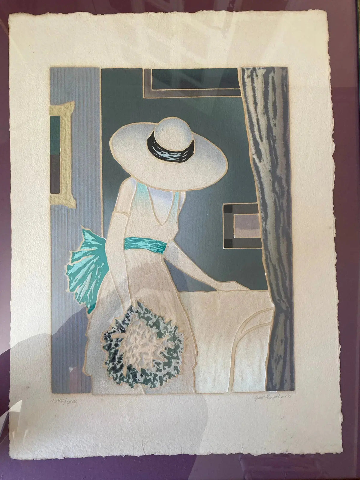 Lithographie ancienne signée, Jan Znosko, numérotée et encadrée sous verre. Antiquités de France