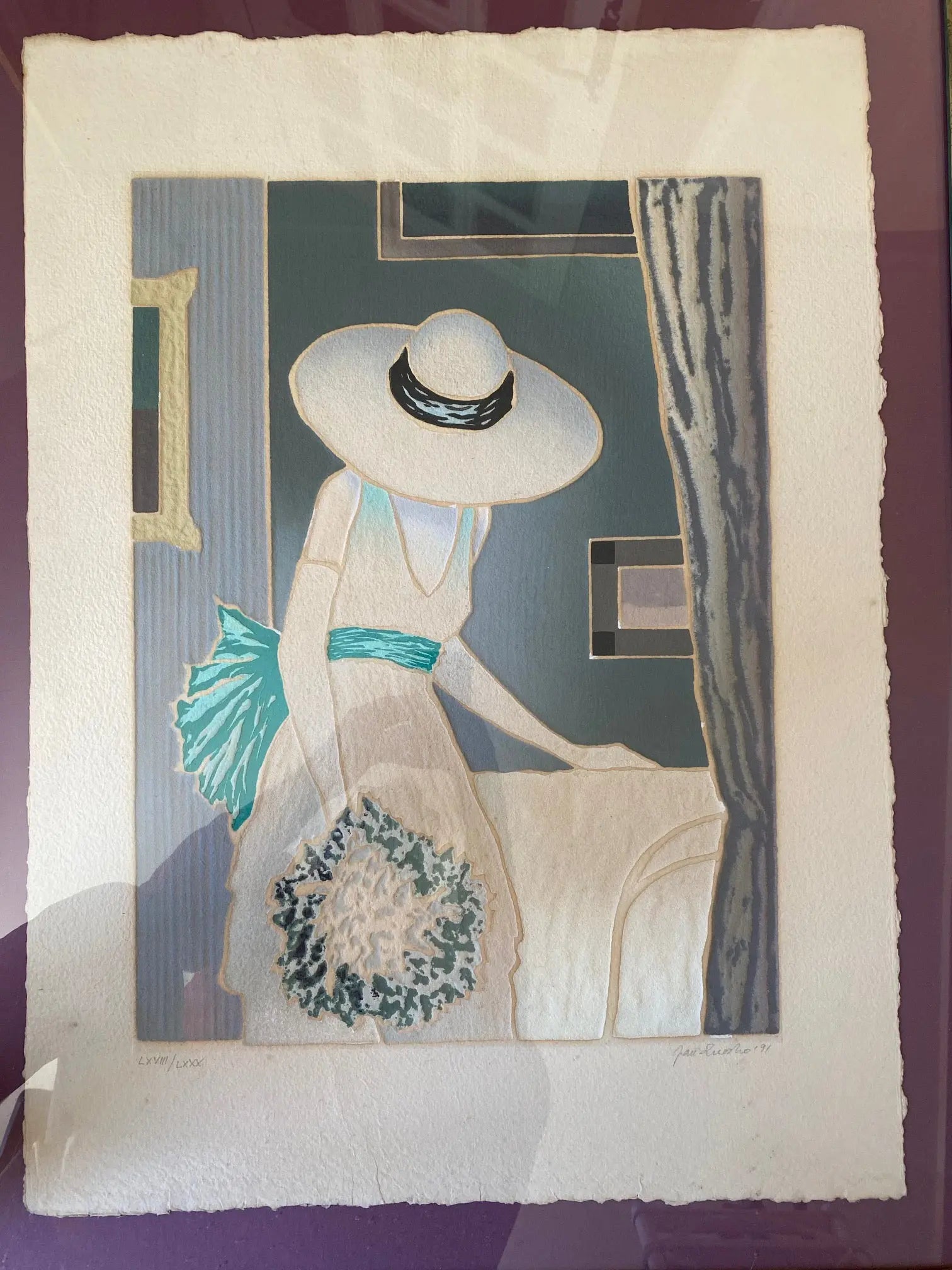 Lithographie ancienne signée, Jan Znosko, numérotée et encadrée sous verre. Antiquités de France