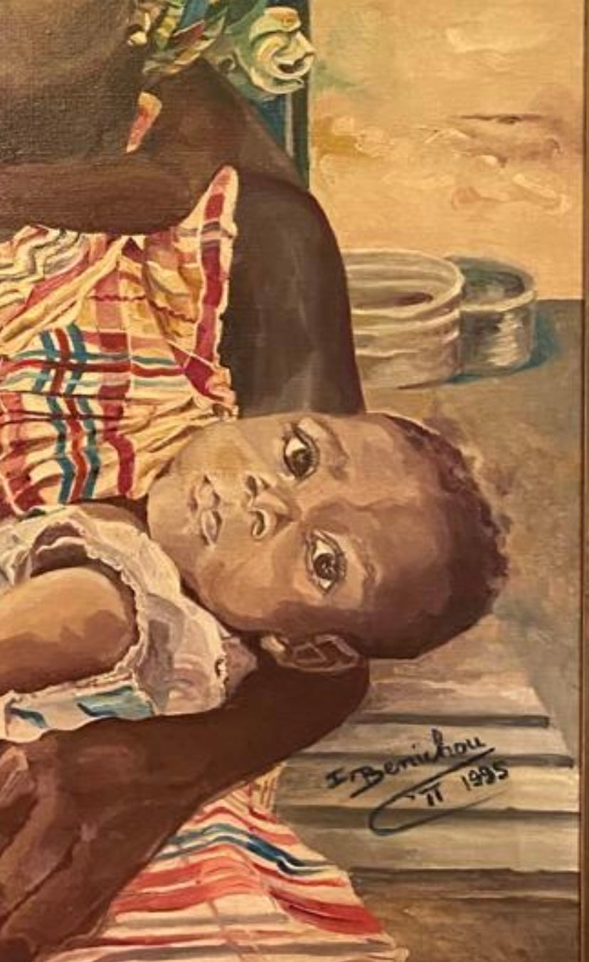 Portrait Africain Huile sur Toile 60x80 cm - La Maternité, signée Zély (1995)