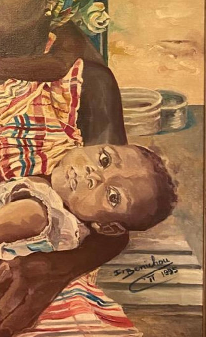 Portrait Africain Huile sur Toile 60x80 cm - La Maternité, signée Zély (1995)