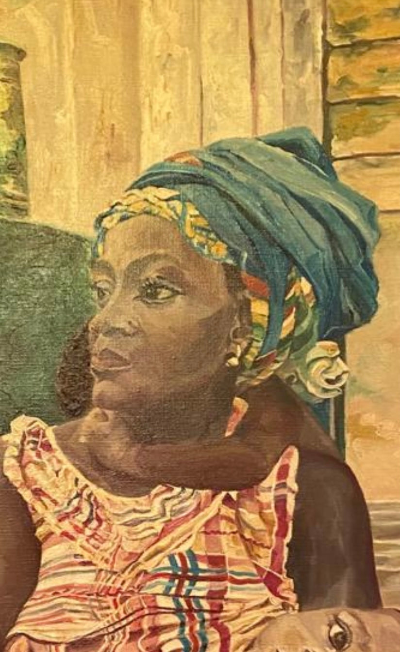 Portrait Africain Huile sur Toile 60x80 cm - La Maternité, signée Zély (1995)