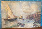 Huile sur toile, Bretagne, tableau signé, plage, mer. Datée de 1947. Prévoir quelques petites restaurations. Antiquités de France