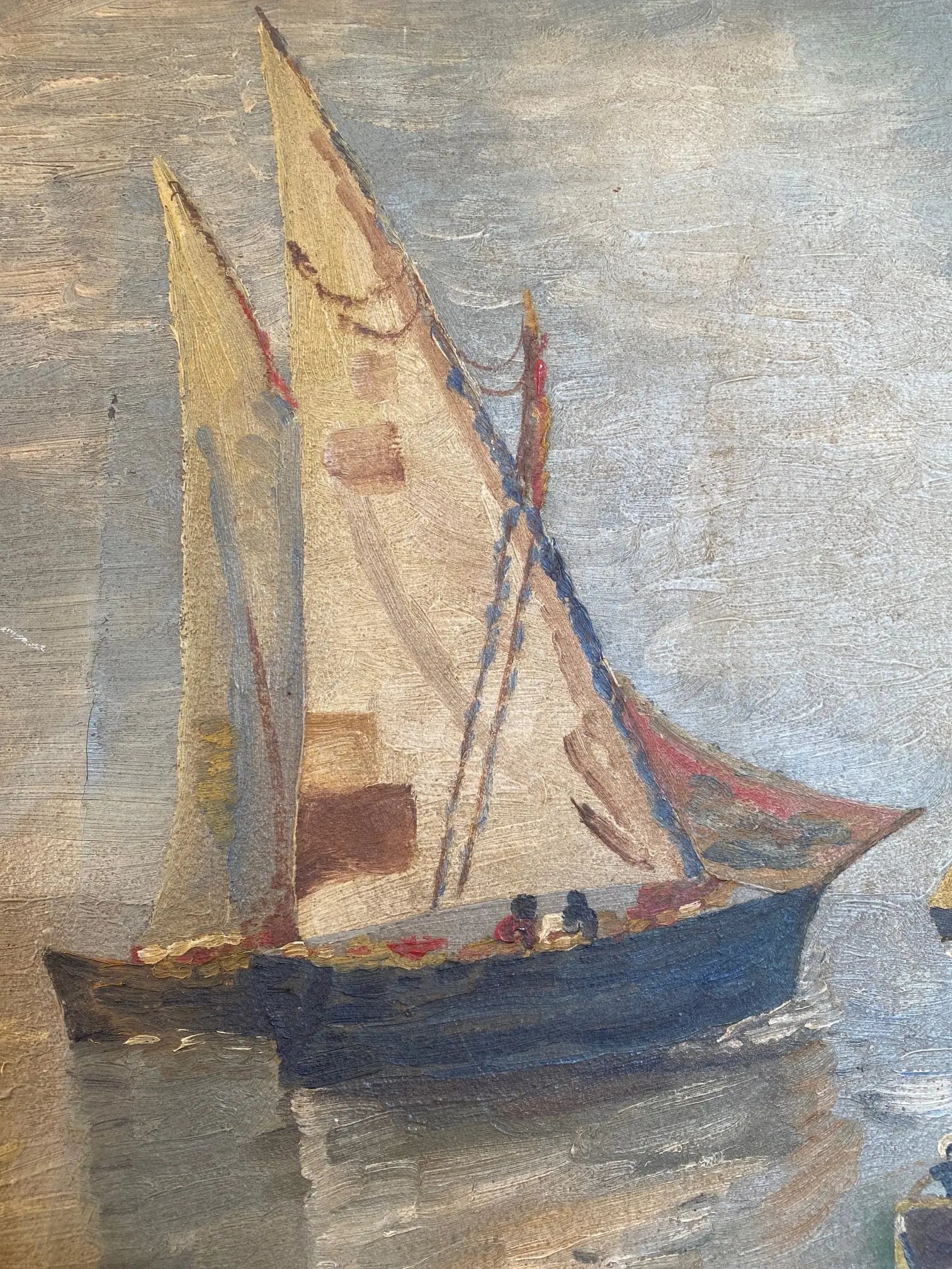 Huile sur toile, Bretagne, tableau signé, plage, mer. Datée de 1947. Prévoir quelques petites restaurations. Antiquités de France