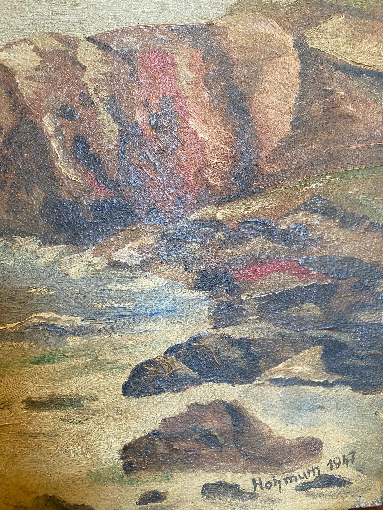 Huile sur toile, Bretagne, tableau signé, plage, mer. Datée de 1947. Prévoir quelques petites restaurations. Antiquités de France