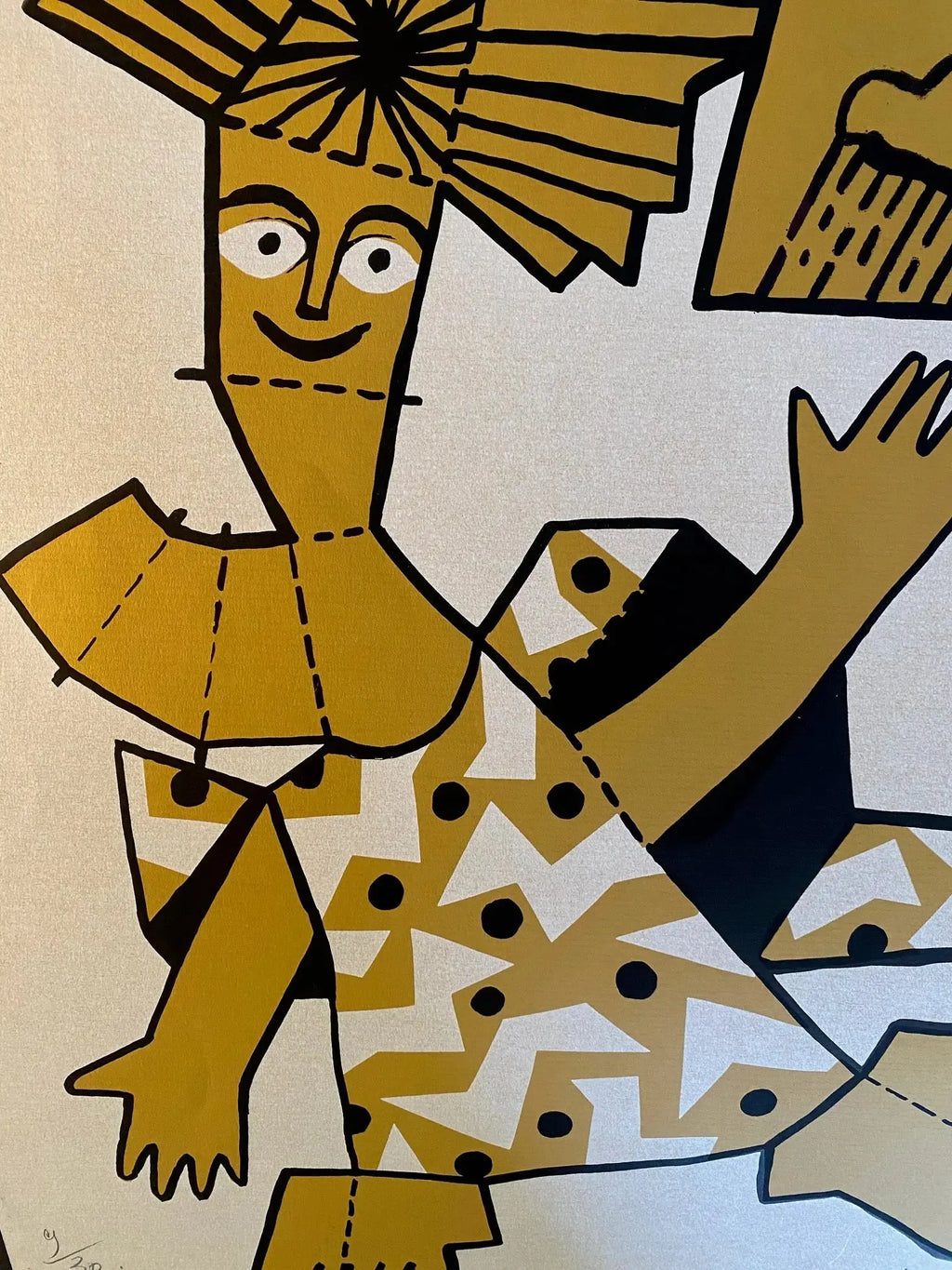 Bretonne en Lithographie signée Sophie Prévost, XXème, bigoudène stylisée. Antiquités de France