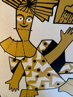 Bretonne en Lithographie signée Sophie Prévost, XXème, bigoudène stylisée. Antiquités de France