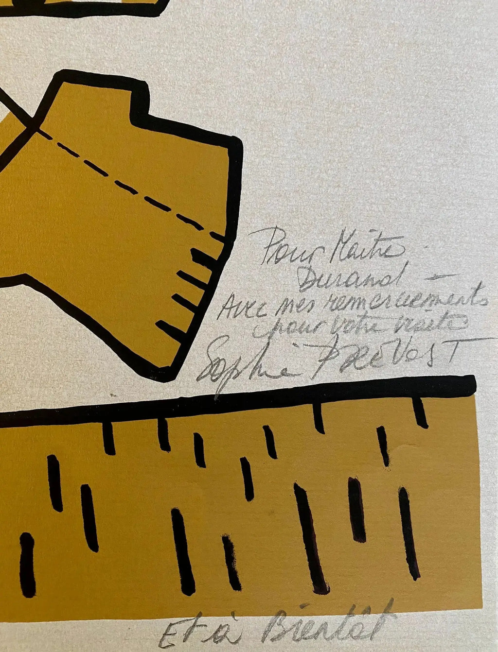 Bretonne en Lithographie signée Sophie Prévost, XXème, bigoudène stylisée. Antiquités de France