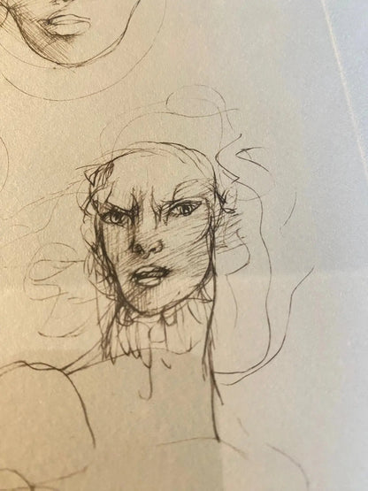 Lithographie Léonor Fini – "Visages", signée 71/280, superbe cadre doré-{{shop name}}