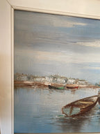 Huile sur toile, marine de Bretagne, tableau signé, sur le thème port et bateaux. Antiquités de France