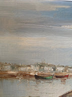 Huile sur toile, marine de Bretagne, tableau signé, sur le thème port et bateaux. Antiquités de France