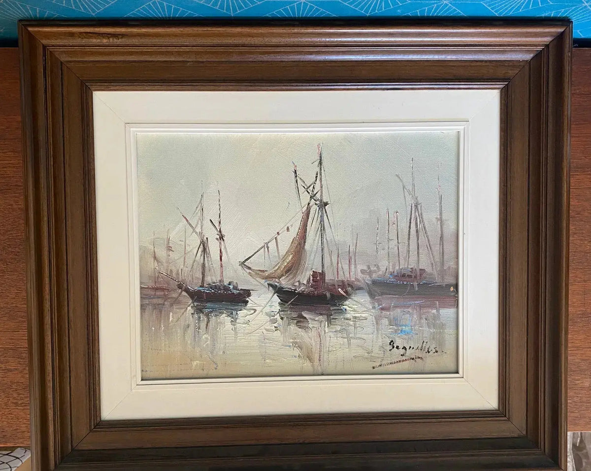 Huile sur toile, marine de Bretagne, tableau signé Segrelles, thème plage et mer. Antiquités de France
