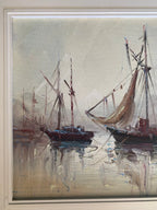 Huile sur toile, marine de Bretagne, tableau signé Segrelles, thème plage et mer. Antiquités de France