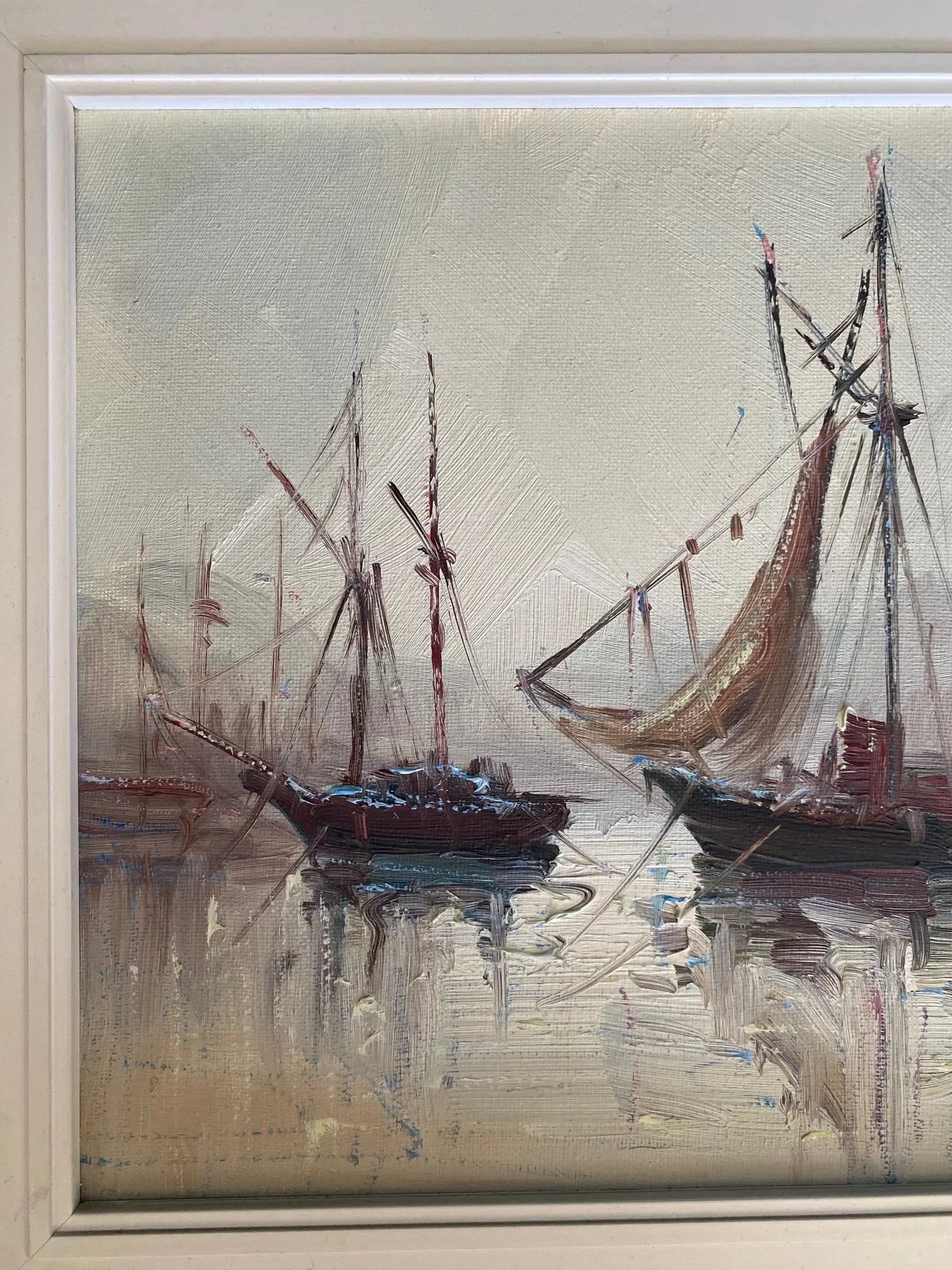 Huile sur toile, marine de Bretagne, tableau signé Segrelles, thème plage et mer. Antiquités de France