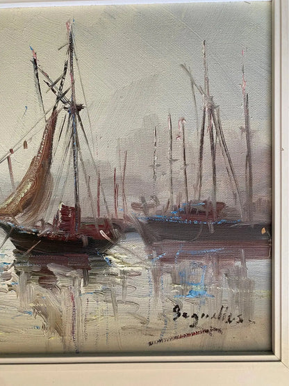 Huile sur toile, marine de Bretagne, tableau signé Segrelles, thème plage et mer. Antiquités de France