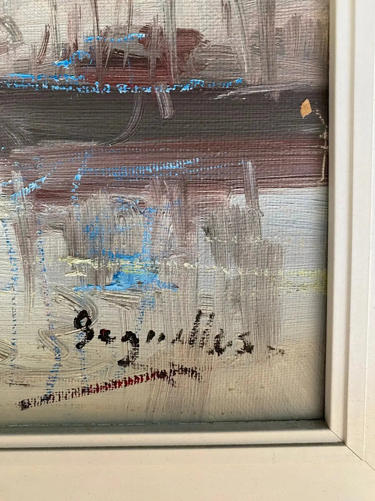 Huile sur toile, marine de Bretagne, tableau signé Segrelles, thème plage et mer. Antiquités de France