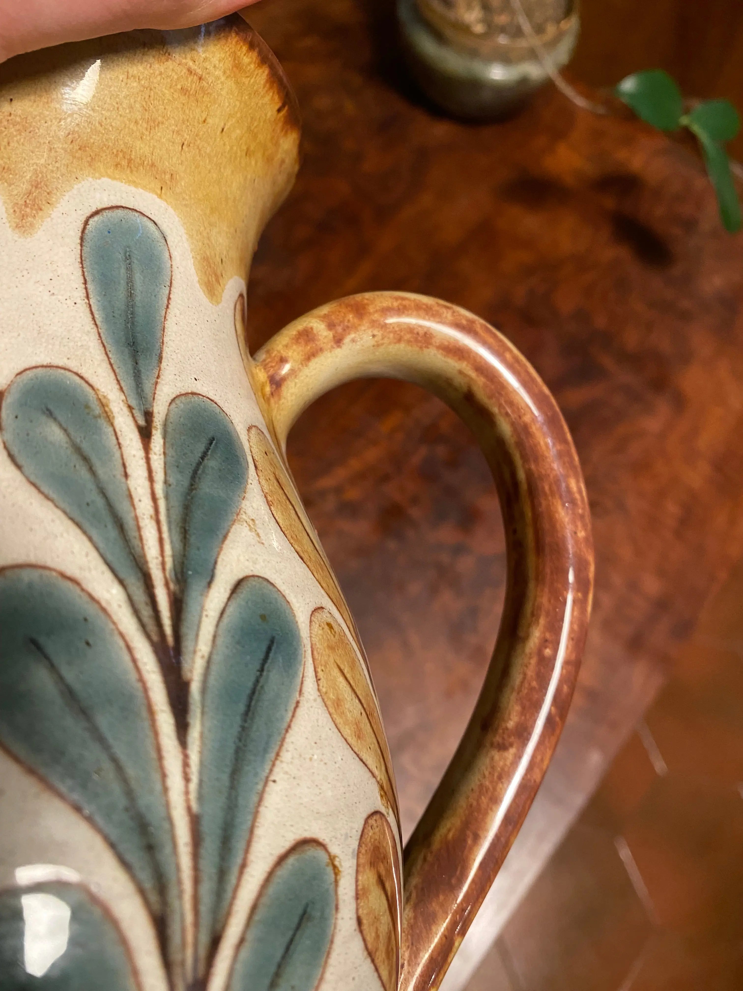 Verseuse céramique Malarmey Vallauris – décor feuilles cloisonnées, années 50-{{shop name}}