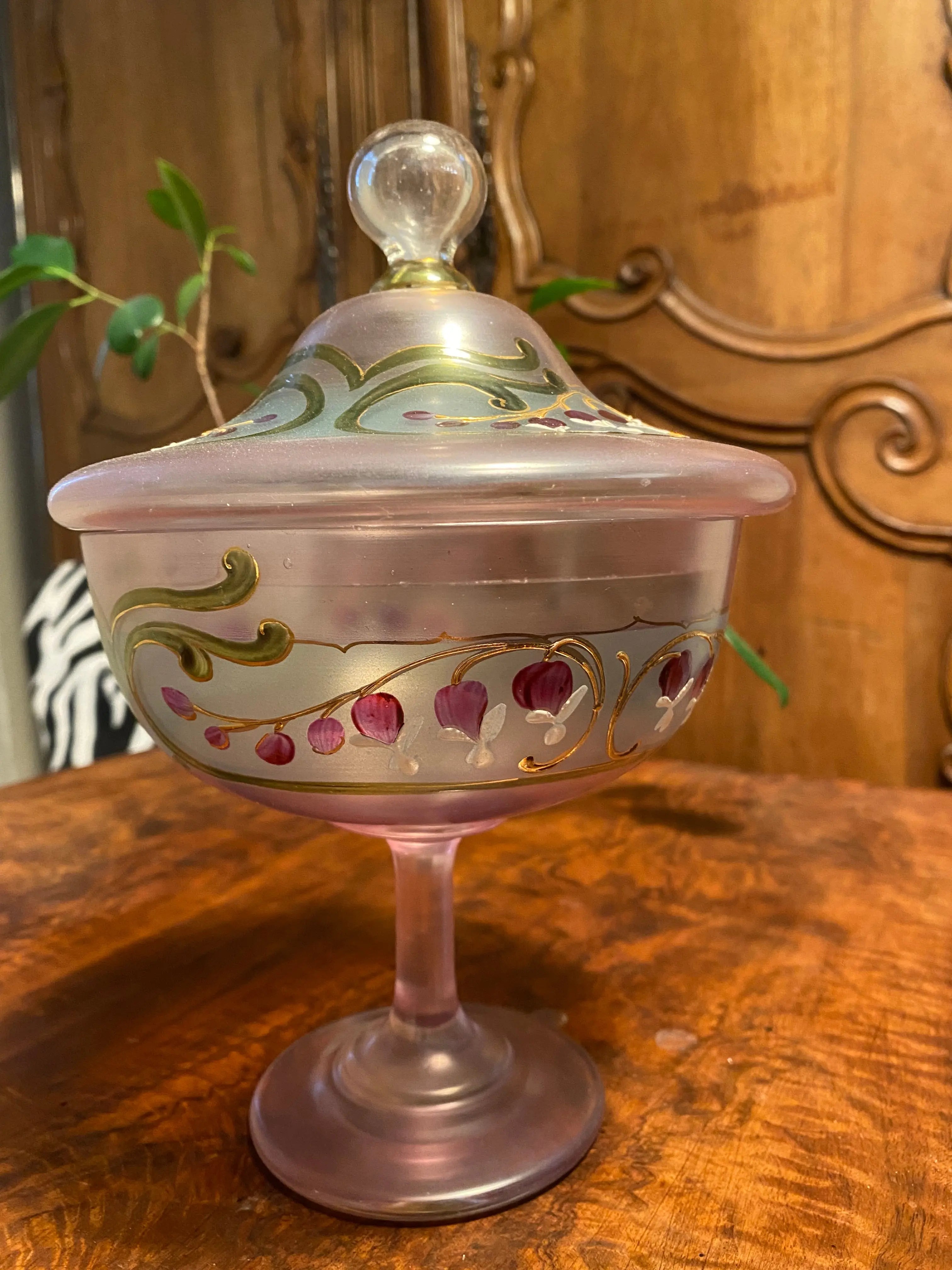 Service à liqueur Art Déco – verre opalin émaillé floral, 6 verres, plateau offert-{{shop name}}