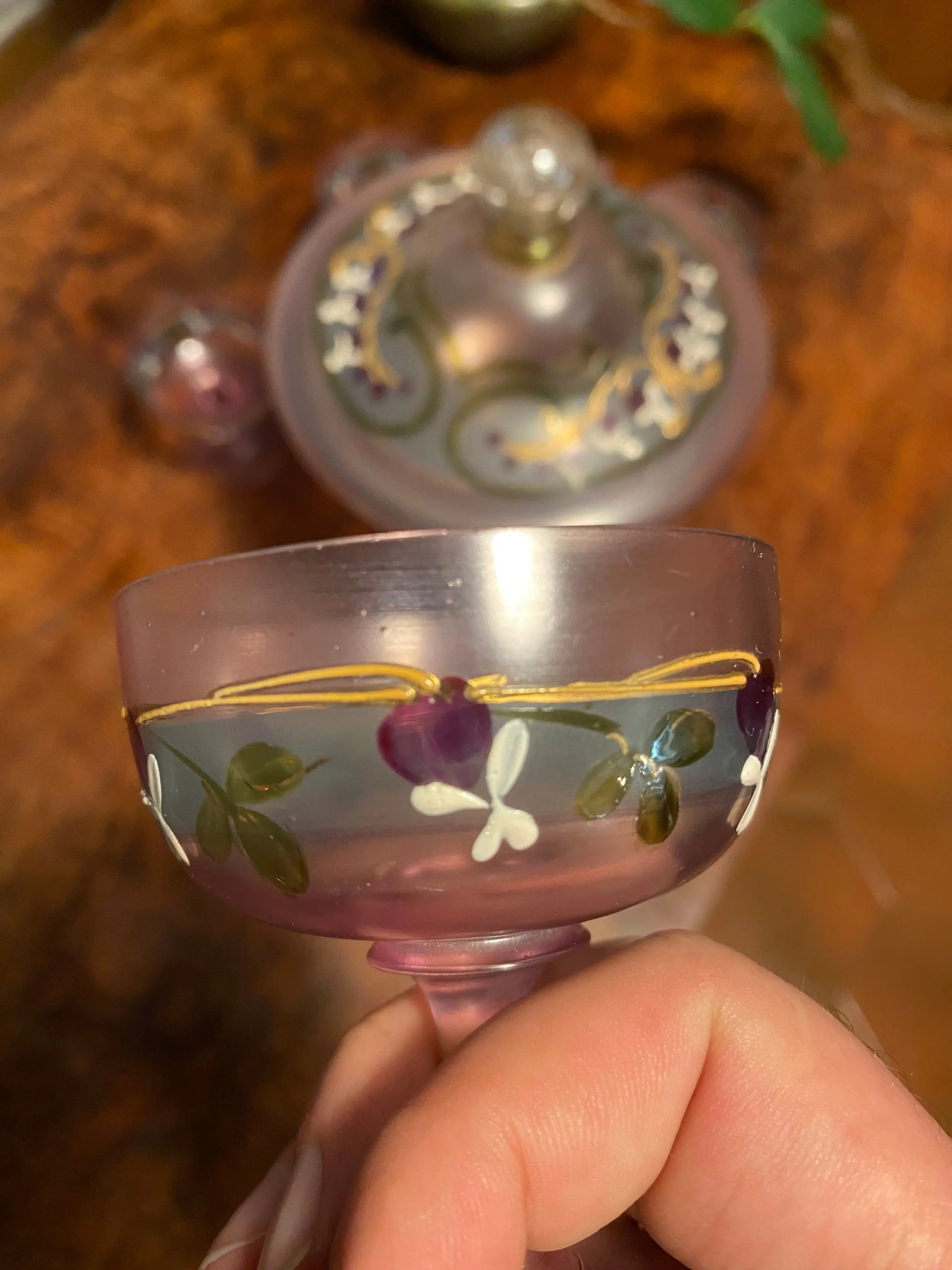 Service à liqueur Art Déco – verre opalin émaillé floral, 6 verres, plateau offert-{{shop name}}
