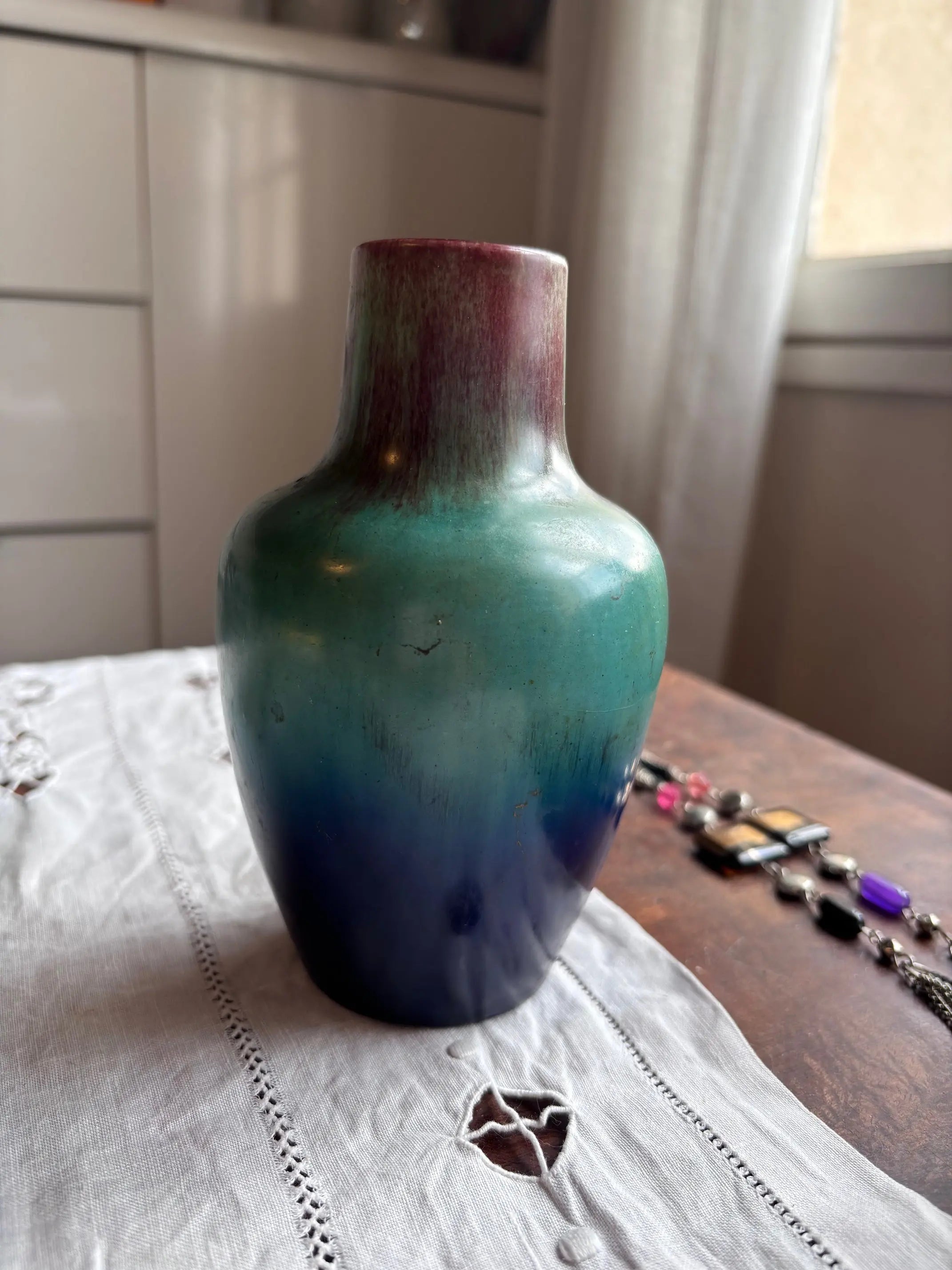 Vase art déco Eugène Baudin ou art nouveau vers 1900 céramique ancienne glacé Antiquités de France