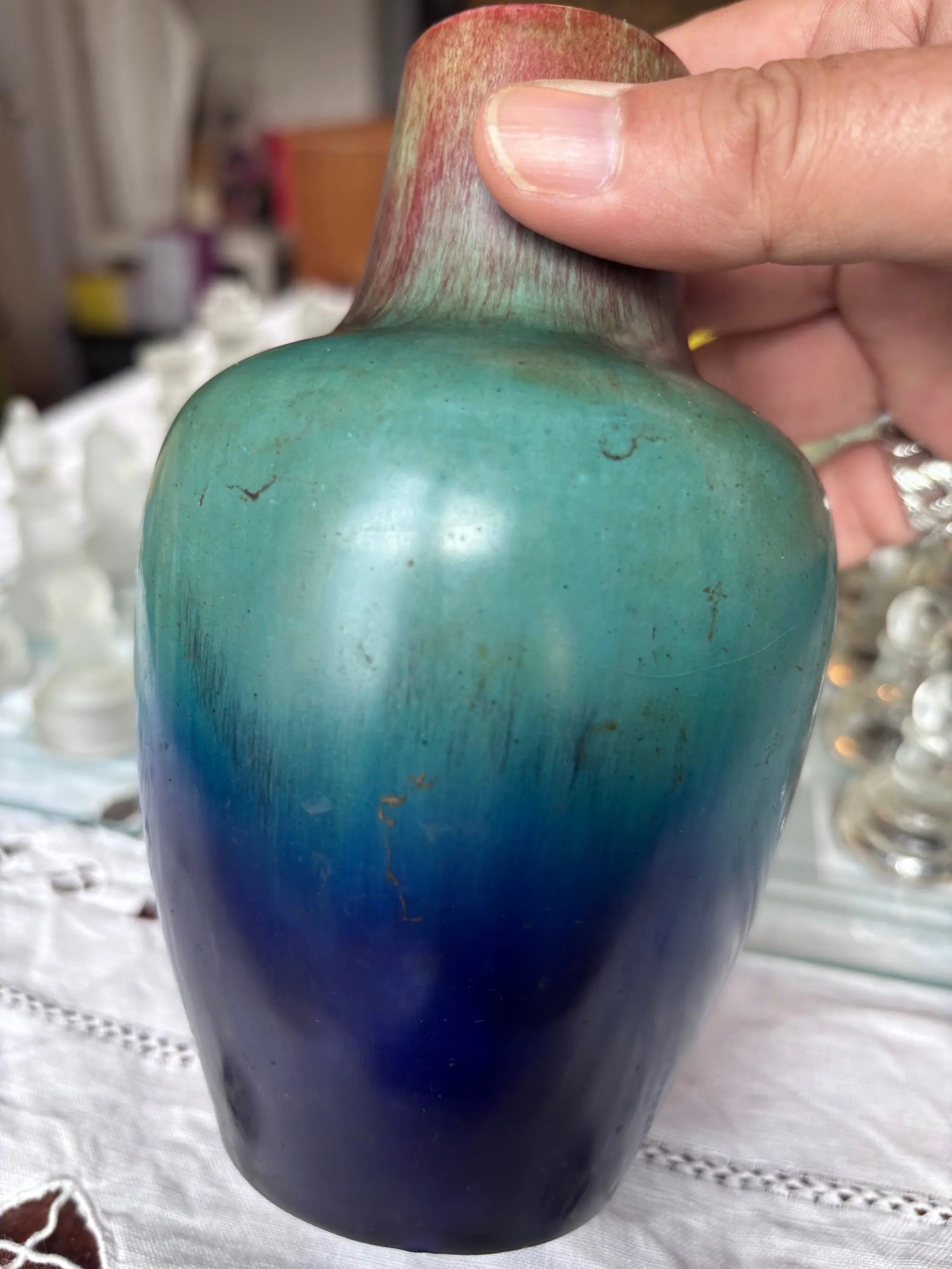 Vase art déco Eugène Baudin ou art nouveau vers 1900 céramique ancienne glacé Antiquités de France