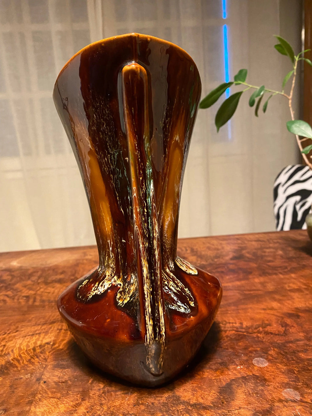 Vase vintage signé Vallauris, vase à oreilles en céramique émaillée, numéroté. Antiquités de France