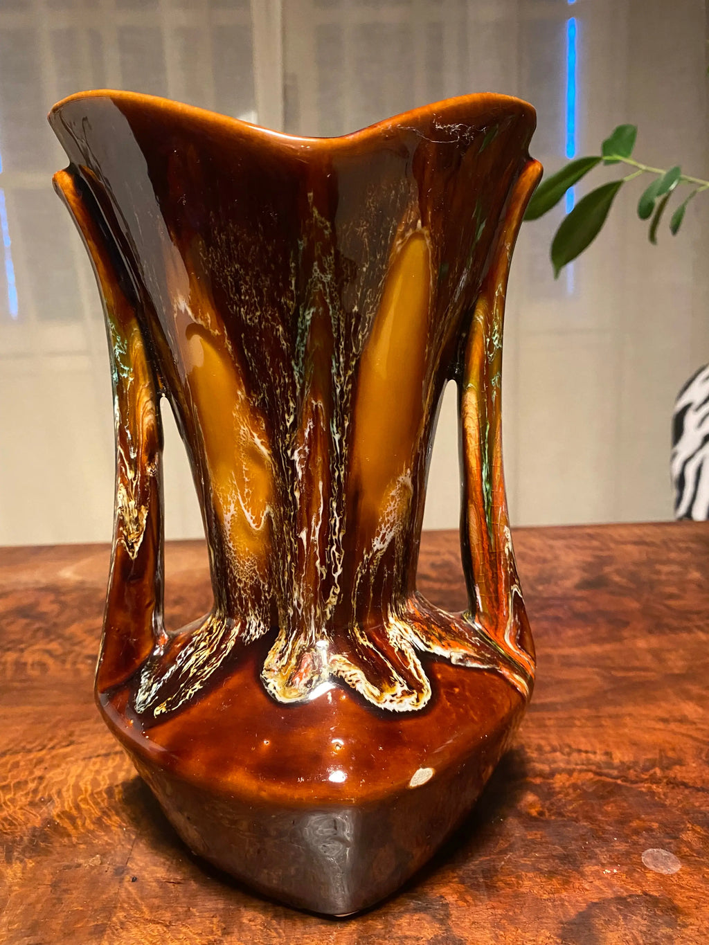 Vase vintage signé Vallauris, vase à oreilles en céramique émaillée, numéroté. Antiquités de France