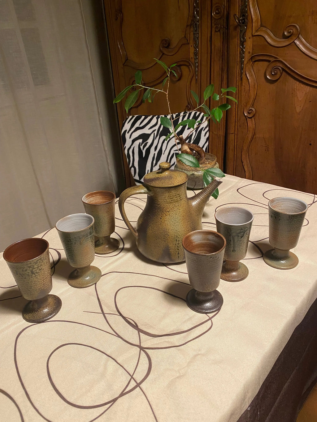 Céramique vintage signée, grès émaillé, milieu XX siècle, service à café et mazagrans Antiquités de France