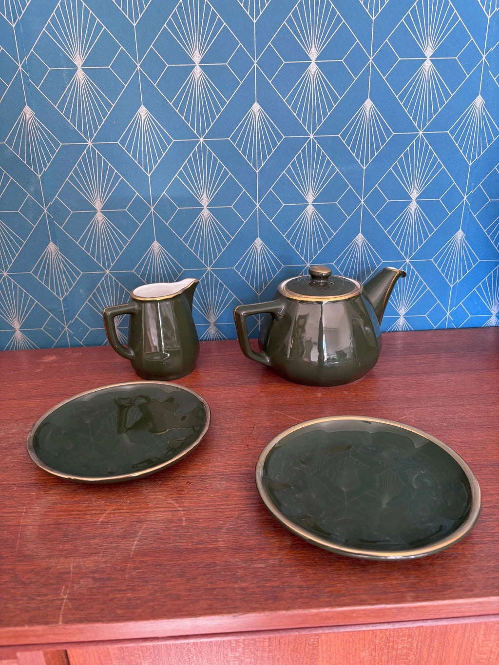 Apilco Paris, par Deshoulière, service à thé ensemble 9 pièces, porcelaine de France Antiquités de France