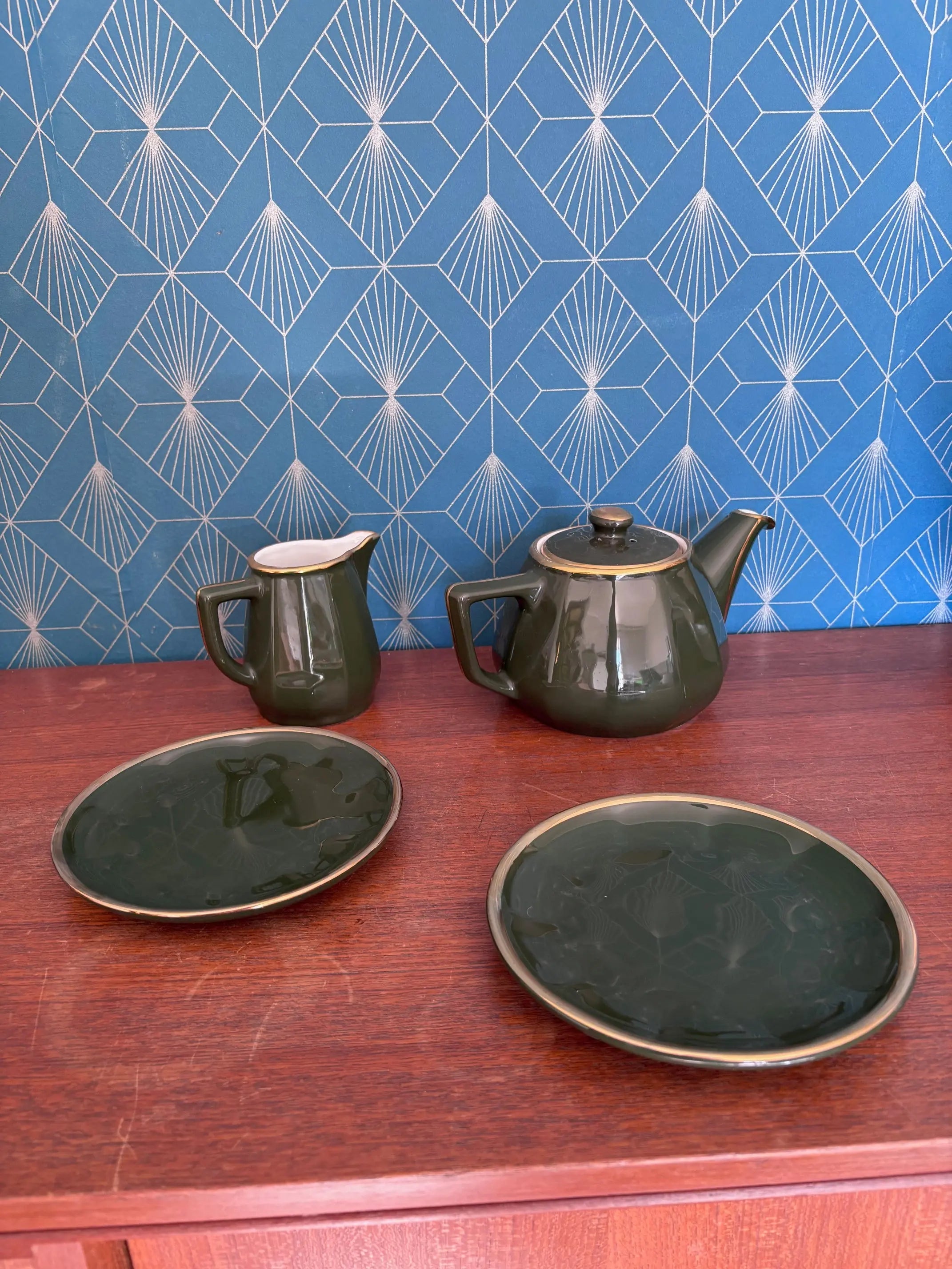 Apilco Paris, par Deshoulière, service à thé ensemble 9 pièces, porcelaine de France Antiquités de France